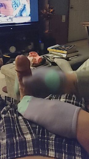 Intense Purple &amp; Aqua Sockjob Socks Handjob Cumshot