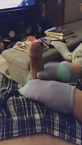 Intense Purple &amp; Aqua Sockjob Socks Handjob Cumshot
