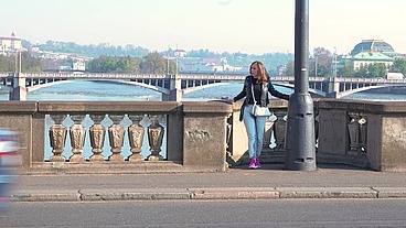 Wetting in her Jeans on the bridge