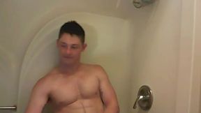 Hot Verbal Brunette with Muscles in Shower