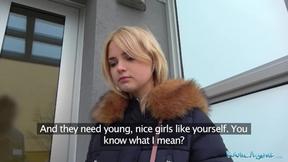 Hot Blonde Swallows Cum for Cash