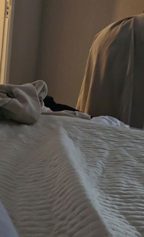 Step son fully naked in bed while step mom changing her clothes