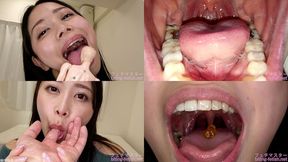 Mio Nozaki - Showing inside cute girl&#039;s mouth, chewing gummy candys, sucking fingers, licking and sucking human doll, and chewing dried sardines mout-190 - MOV