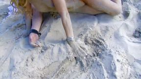 Sexy big boobs blonde pussy fucking ass fingering on the beach