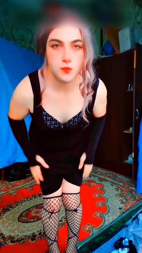 Green Sexy Mini House Dress Shemale Big Butt Sissy Big Ass Tranny Booty Crossdresser