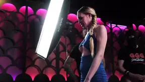 MILF with huge boobs swallows sperm in amateur gang bang