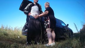 my girlfriend holds my dick while I pee and then gives me a blowjob in public