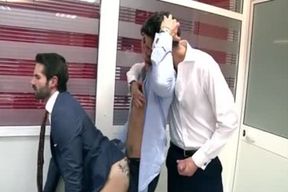 Muscle homosexual threesome With Facial