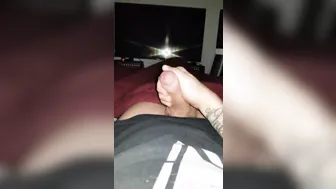 Solo twink jerks monster cock and shoots massive load while wife is away