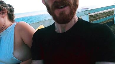 Riding rollercoaster at funfair nip slip, accidental public flash. Tit nipple slip