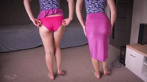 Full Back Panty Line Tease In Long Silk Skirt