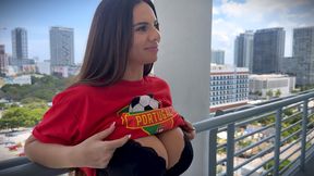 Big tit MILF invited me in for the soccer game
