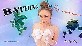 Naturally busty babe plays with her toys while in a bubble bath in VR