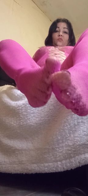 Pink socks and white blanket