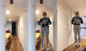 Blonde in fishnets gets her camel toe ruined by pantyhose and heels