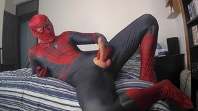 Spiderman wanking his erect cock and cumming with a big cumshot