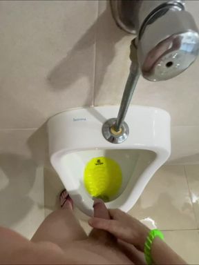 Dared to Piss Fully Naked in Public Toilets Urinal