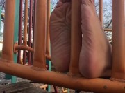 Barefoot public playtime - Having fun with my bare feet in public