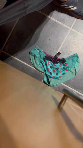 Sneaky wank on wife's pants after fridge raid