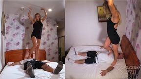 Buff Blondi Bare Feet Trample on Slave - Above and Rear Views 4K