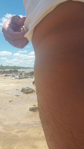 Ladysilva walking naked on the beach and masturbating his cock until he cums