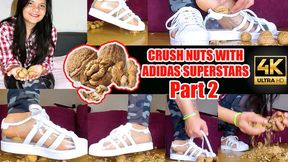 Sexy girl crushes Part 2 4k Here I crush a lot of hard walnuts barefoot in my transparent Adidas Superstars crushing crush nuts sweaty feet barefoot
