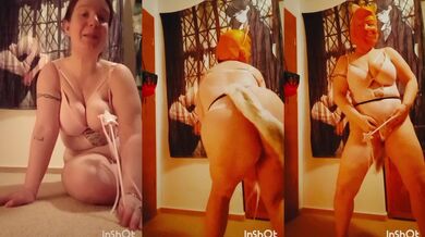 Big fake tits and a latex mask get stuffed in funny cosplay
