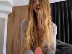 Sexy Blonde Strips and Fucks on Bed POV