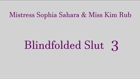 Mistress Sophia Sahara and Miss Kim Rub Blindfolded Slut 3