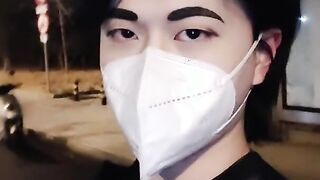 Japanese crossdresser wanks at bus stop on Japanese Fresh Yr