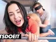 Naughty Brunette Freya Dee Has Her Tight Pussy Banged By Blindfolded Roommate - HORNY HOSTEL