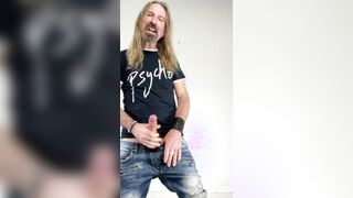 Longhairdude shoots phat stream in biker denim, psycho tshirt - Merry Xmas