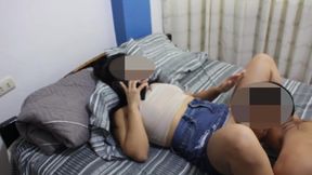 BF Hears Stepsis Gushing Choked by Stepbro Big Cock on Phone