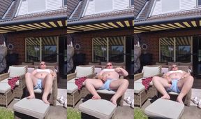 Chubby trans girl sunbathes till she’s gushing with cum in tight panties