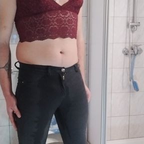 Crossdresser Peeing in Jeans