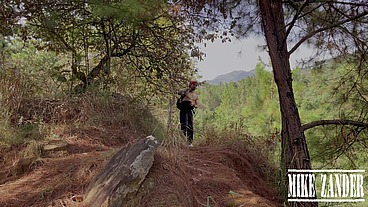 A sexy teen girl records me when she does me a blowjob in the middle of a public forest