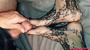 Black Nylon Stockings Footjob by LittleMissMiniFeet