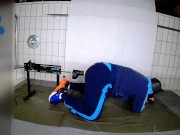 Pup machine fucked by 6,8cm toy in his german army tracksuit