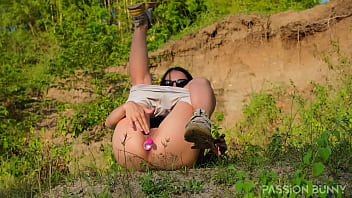 Horny masturbation in sunset paradise