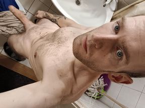 He undressing before shower