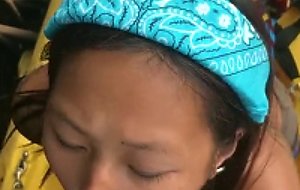 Tiny asian gets covered in cum on kayak trip, outdoor