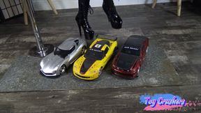 three sports cars crushing