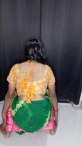Indian sissy wearing sexy saree and satin petticoat