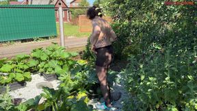 Mature Wife Gardening Outside in Pantyhose Gets Fucked by Her Horny Husband