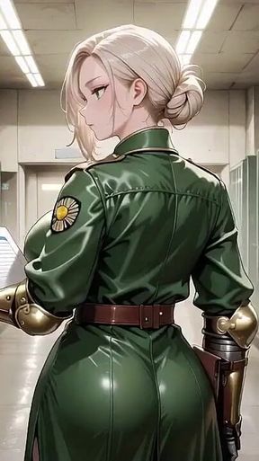 Blonde Knight's Afternoon! Green Uniform Golden Mechanical Arms, Lazily Contemplating in Ancient Stone Ruins.
