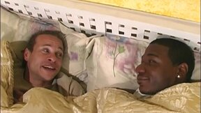 Gay ebony couple fucks a white man