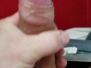 jerking my cock with pre cum