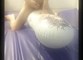 Fucking the Asuka love pillow on the spare waterbed