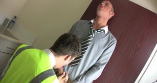 Hard working male gets intimate with the manager in the office's kitchen