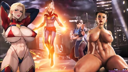 Captain Marvel & Chun Li BALLBUSTING groin knee, kick in the nuts, nut punch